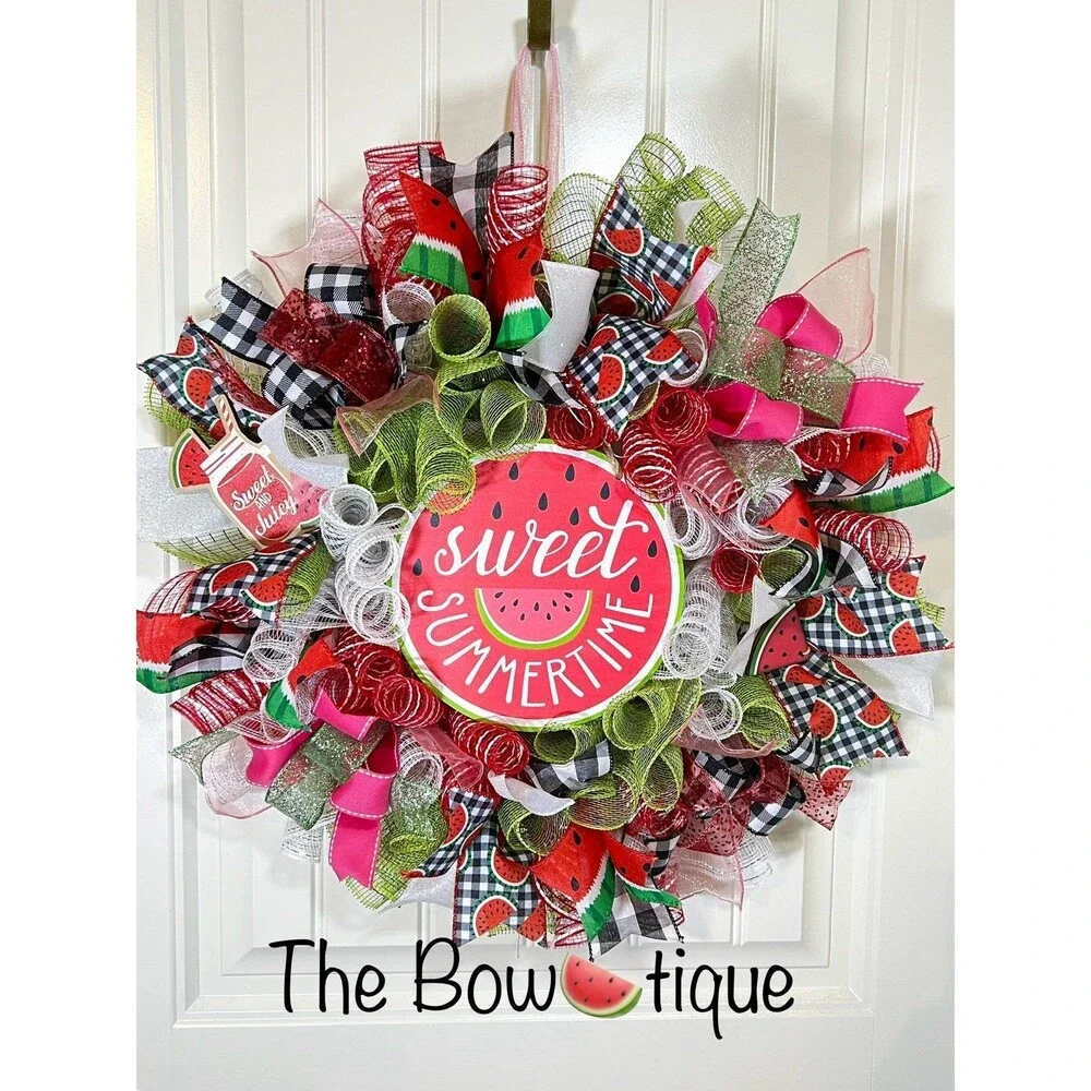 Handmade Summer Watermelon Prelit Ribbon Sweet Summertime Wreath 22 in LED W13